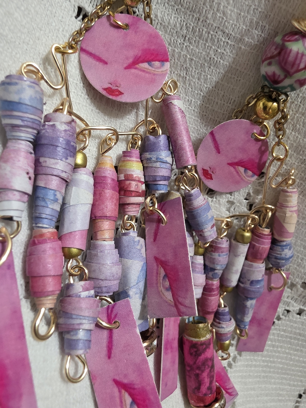 Handmade Pink Paper Bead Statement Earrings - Women's Jewelry